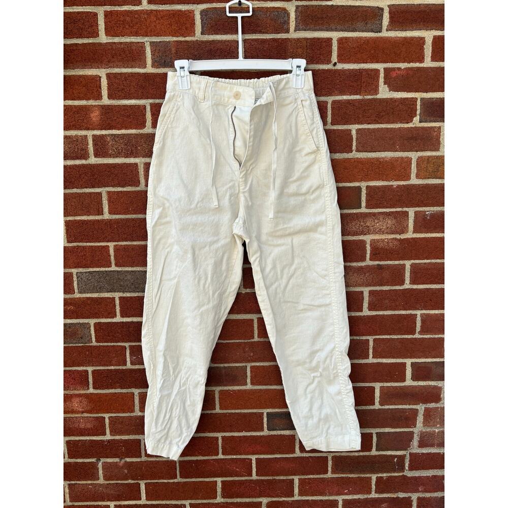 Uniqlo Linen Cotton Jogger Pants Womens XS Cream Drawstring Elastic Waist Ankle - Picture 2 of 7